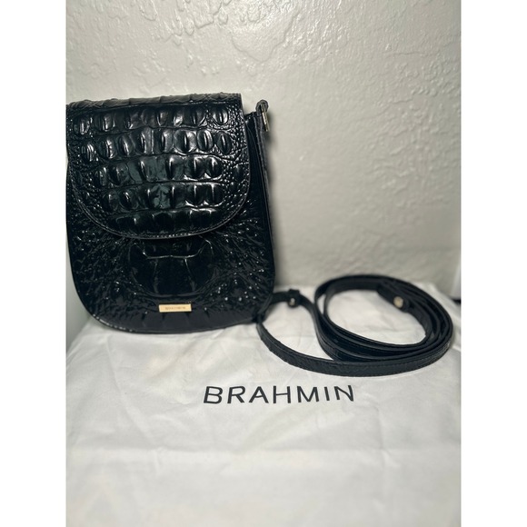Brahmin Everlee‎ Black Melbourne Leather Crossbody Bag Crocodile with Dust Bag - Picture 1 of 16